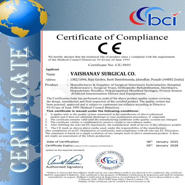 CE CERTIFICATE VAISHANAV certification document - Vaishanav Surgical Co.