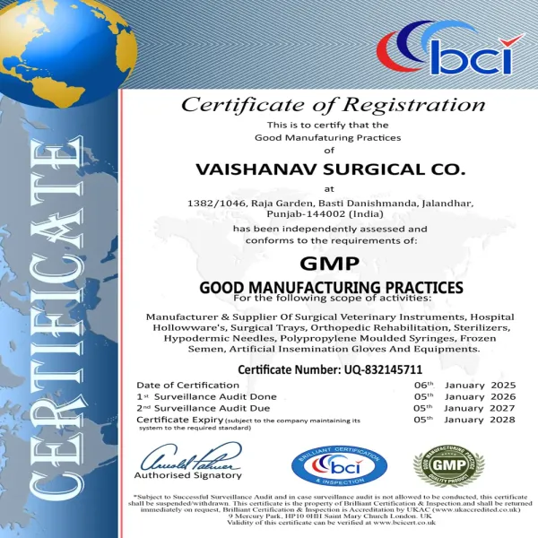 G M P CERTIFICATE VAISHANAV certification document - Vaishanav Surgical Co.