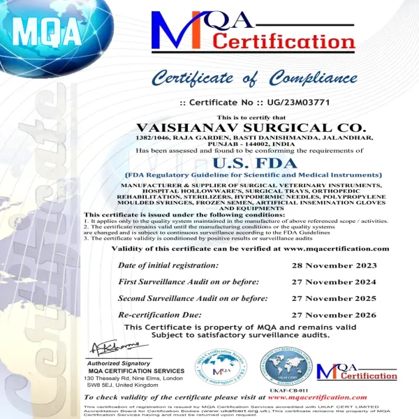 IQA Certification certification document - Vaishanav Surgical Co.