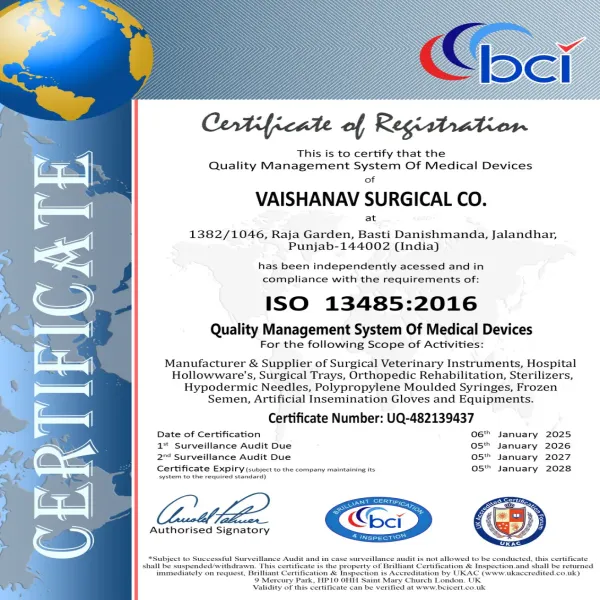 ISO 13485 VAISHANAV certification document - Vaishanav Surgical Co.