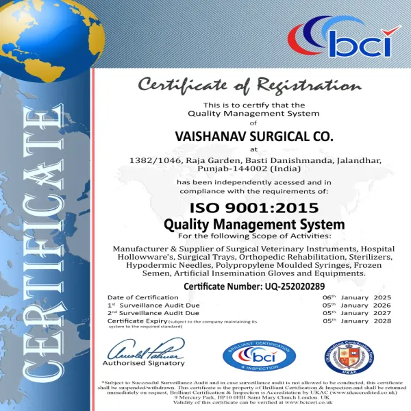 ISO 9001 2015 VAISHANAV certification document - Vaishanav Surgical Co.
